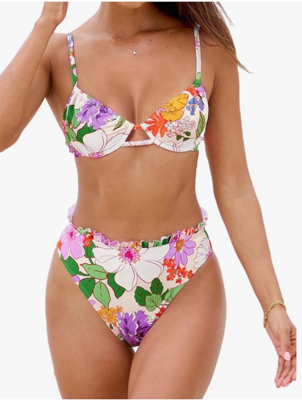 NWT Cupshe Cream Floral Underwire Bikini Set - Purple Pink Green Yellow
